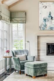 Living room design by the best interior designers. Blue Herringbone Velvet Chair And Ottoman Transitional Bedroom