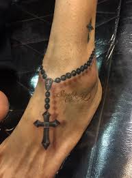 Color rosary bracelet tattoo on foot for girls. 3d Rosary Foot Tattoo Rosary Foot Tattoos Foot Tattoos For Women Foot Tattoo