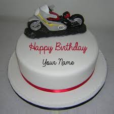 Birthday Car Cake With Name And Photo Editor Online Free Write Name On Red Honda Sports Bike Birthday Cake Bike Cakes Birthday Desserts Happy Birthday Chocolate Cake