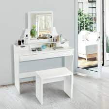 The dressing table has an oval mirror/ 4 drawers, a wooden dressing table with a cushion stool, white black/white 75*40*138cm solid wood legs by rosdorf park $253.99 $306.99 Dressing Table Stool Wayfair Off 70