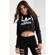 Black Adidas Crop Tops For Girls Adidas Trefoil Crop Hoodie 50 Liked On Polyvore Featuring Tops Hoodies Hooded Sweatshirt Long Sl Adidas Crop Top Hoodie Crop Top Hoodie Adidas Crop Top