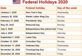 Usa Federal Holidays Calendar 2020 In 2020 Us Holiday Calendar Federal Holiday Calendar Holiday Calendar Printable