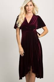 Burgundy Velvet Wrap Tie Midi Dress Cocktail Bridesmaid Dresses Maternity Midi Dress Dresses