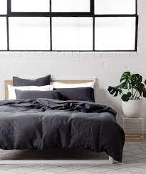 With two pillowcases, a duvet cover and a fitted sheet. Charcoal Linen Quilt Cover Set Quilt Covers Bedroom Homeware Black Bed Linen Bed Linens Luxury Bed Linen Design