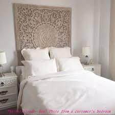 thai queen bed mandala bohemian headboard 5ft sculpture lotus flower wooden hand craved carving teak wood art panel wash wall decor thailand deco chambre a coucher idees de lit deco interieure chambre