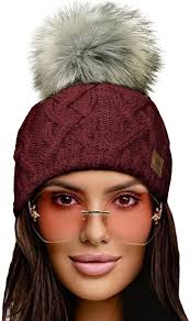 4sold Men's Women's Worm Winter Style Beanie Handmade Knitted Hat with Fur  Bobble Hat Knitted Bobble Hat Plain Ski Pom Wooly with Full Cosy Fleece  Lining, DEBORA BLACK : Amazon.de: Fashion