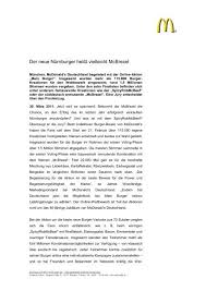 Mit der mcdonald's app hast du die ganze welt von mcdonald's jederzeit in deiner hand. Pressemitteilung Mcdonald S Deutschland Inc Mc Donalds