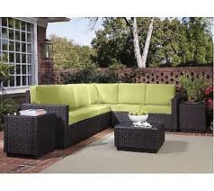 This Qvc Com Chic L Shaped Sofa Makes Your Patio Porch Or Pool Area As Stylish As Your Home F Green L Shaped Sofas Brown Cocktail Table Outdoor Living Space