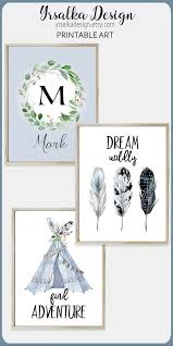 Boy Adventure Nursery Decor Baby Boy Wall Art Boho Print Set 3 Personalized Boy Teepee Art Printable Sky Blue Boy Decor Baby Room Wall Art With Images Baby Room Wall Art