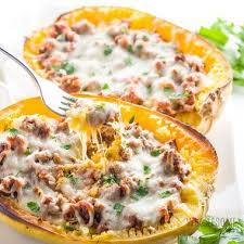 Low Carb Stuffed Spaghetti Squash Lasagna Boats Recipe With Meat Low Carb Dinner Recipes Squash Recipes Spaghetti Squash Lasagna