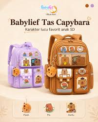 Babylief Tas Sekolah Anak SD Motif Capybara – Fashion Backpack Lucu Bonus  Pin, Gantungan & Kartu Nama BL085 - Purple S