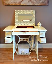 Antique Singer Sewing Machine Turned Into The Vanity Dressing Table Hand Painted Annie Sl Sewing Machine Table Redo Sewing Machine Tables Singer Sewing Tables