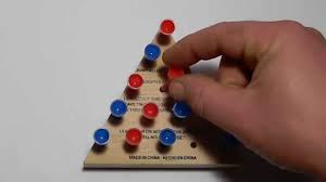 Theo (age 4) used this same technique to practice math patterns! Cracker Barrel Game Strategy Triangle Wooden 14 Peg Game Jump All But One Youtube