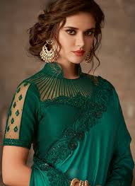 Green Color Shades Rasberry Silk Party Wear Sari Sf9172 3 Shopneez Com Fancy Blouse Designs Trendy Blouse Designs Saree Blouse Designs