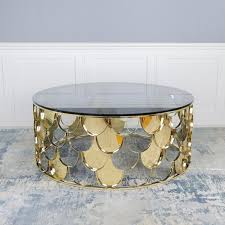 Gatsby Coffee Table Gold Grey Glass Top In 2020 Gold Coffee Table Round Glass Coffee Table Coffee Table