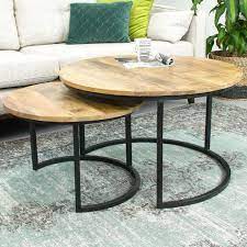 Couchtisch in holz metall 72 43 cm. 2er Set Couchtisch Mangoholz Rund Metall Kaufland De