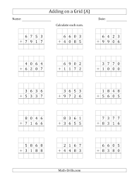The Adding 4 Digit Plus 4 Digit Numbers On A Grid A Math Worksheet Addition Worksheets Math Addition Worksheets First Grade Math Worksheets