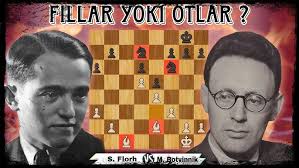 Aleksandr Alexin ferzini qurbon qilib chiroyli mot qoymoqda.Shaxmat  o'rganish.