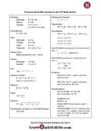 Act Math Formulas Sheet Act Math Math Formula Sheet Math Methods