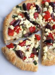 Greek Pizza With Feta Spinach And Olives Recipe Greek Pizza Food Recipes