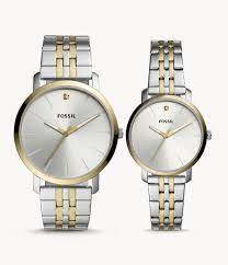 Founded in 1984, fossil credits the year 1954 with its creative foundation. His And Her Lux Luther Three Hand Two Tone Stainless Steel Watch Gift Set Bq2467set Fossil