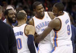 While oklahoma city has other. James Harden Russell Westbrook Kevin Durant Kd Serge Ibaka Okc Thunder I Love This Pic Okc Thunder Serge Ibaka Thunder Basketball