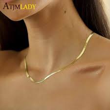 Everlasting gold 14k gold singapore chain necklace. Jewelry Plain Gold Chain Gold Flat Snake Chain Necklace Delicate Gold Chain Real Gold Chain Necklace Necklaces