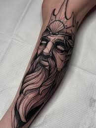 Blackwork Poseidon calf piece done by Max LaCroix at Akara Arts in  Milwaukee, WI : r/tattoos