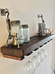 Build your own wine shelf out of a wooden pallet complete with a rack for hanging wine glasses. Reclaimed Wood Turnbuckle Shelf With Wine Glass Rack Etsy Glass Shelves Diy Wine Rack Glass Rack