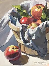 Basket Of Apples By Heather Martin Watercolor 12 X 9 Art Fruit Painting Watercolor Art