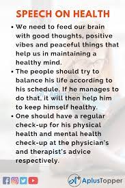 Find more information about health and fitness trends and speak on your favourite one. Speech On Health Health Speech For Students And Children In English A Plus Topper