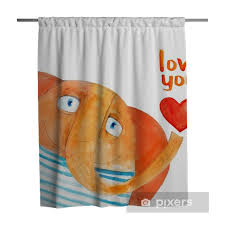 Showercurtain, bathroomdecor, belle13, curtain, decor, homedecor, typography, elephant, denydesigns. Orange Elephant In Striped Shirt With Balloons Happy Birthday Watercolor Illustration Shower Curtain Pixers We Live To Change