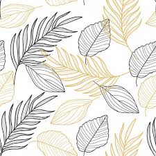 Palm Leaves Gold Line Hand Drawn Seamless Pattern Leaf Drawing Pattern Art Flower Drawing