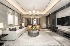 We feel the living room looks casual with the comfy, bulky sofa set. 3d Rendering Beautiful Modern Dining Room And Living Room With Luxury Decor Stock Photo Picture And Royalty Free Image Image 138173599