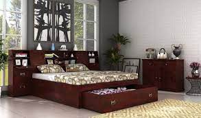 Buy Harley Storage Bed With Bedside King Size Mahogany Finish Online In India Wooden Street Furniture Bed Design Modern Double Bed Designs