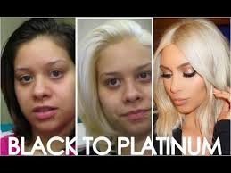 Never choose a matte ash shade, which could result in a greenish tint. How To Get Kim Kardashians Blonde Hair Easy Steps From Black To Platinum Blonde Hair Blonde Hair Dyed Black Platinum Blonde Hair Black To Blonde Hair