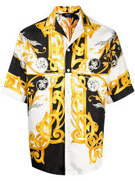 Marvelous versace silk shirt with a floral print, buttons on the collar and embellished cuffs, fitting oversize. Versace Barocco Acanthus Print Silk Shirt Farfetch