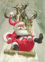 1960s Santa In Sleigh Christmas Illustration Vintage Christmas Cards Vintage Christmas Images