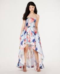 Juniors Strapless Allover Floral High Low Gown Created For Macy S Macys Com High Low Gown Prom Dresses Macys Fashion