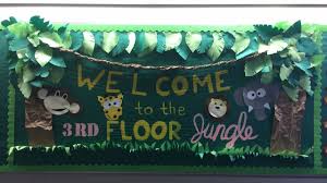 Jungle Themed Bulletin Board Junglebulletinboard Lifeofanra Bulletinboard College Collegedorms Ra Ideas Classroom Themes Jungle Bulletin Boards