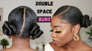 Perfect to wear to any black girls brunch event. Hairstyle For Natural Hair Sleek Double Space Buns Https Blackhairinformation Co Natural Hair Bun Styles Bun Hairstyles For Long Hair Natural Hair Styles
