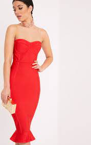 Black bandage frill hem bodycon dress. Roxina Red Bandage Frill Hem Midi Dress Dresses Cheap Midi Dress Midi Dress Work