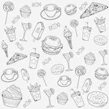 Black And White Transparent Background Black And White Sandwich Clipart Fondo Transparente De Comida Rapida Con Helado Hamburguesa Pizza De Chocolate Papas Fritas Dulces Vector Patron Bebida Fria Dulce Lollypop Png Y Vector Para In 2020 Chocolate Pizza Fast Food Food Doodles