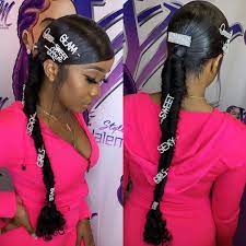 Hairstylist Braidbae On Instagram Low Ponytail With Latter Braid On Luvlittleb Sleek Braided Ponytail Long Ponytail Hairstyles Hair Ponytail Styles