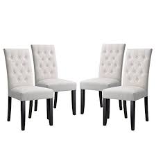 Langria High Back Button Tufted Dining Chair Modern Faux Linen Upholstered Dining Room Dining Room Chairs Upholstered Tufted Dining Chairs Modern Dining Chairs