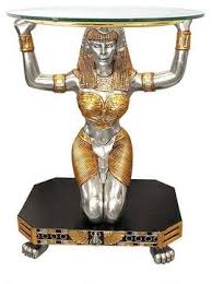 Ancient Egyptian Goddess Statue Sculpture Glass Console Foyer Hall Table Traditional Console Tables Egyptian Home Decor Design Toscano Dragon Glass