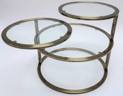 Kitchen & dining room tables>. Three Tiered Brass Coffee Side Table With Adjustable Round Glass Shelves For Sale At 1stdibs