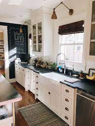 Craftsman Bungalow Kitchen With White Cabinets And Black Honed Granite Countertops Craftsman Kitchen Cabinets White Bungalow Kitchen Craftsman Bungalow Kitchen