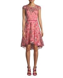 Marchesa Notte Cap Sleeve Floral Embroidered Tulle Cocktail Dress W Velvet Belt Dresses Cocktail Dress Fashion