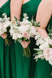 Emerald Green And Gold Holiday Inspired Winter Wedding Wedding Bridesmaid Bouquets Blush Bouquet Bridesmaid Bridesmaid Bouquet White